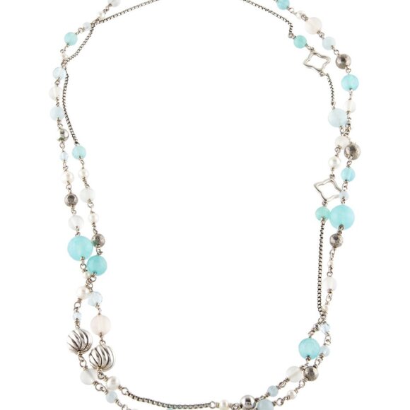 DAVID YURMAN STERLING SILVER 925 PEARL & MULTI-STONE TWEEJOUX STATION NECKLACE - Picture 3 of 10